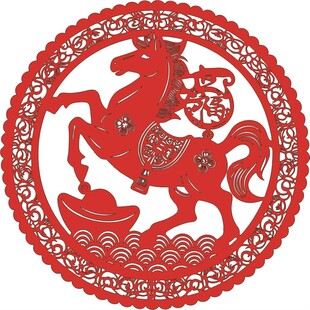 红色剪纸骏马图案