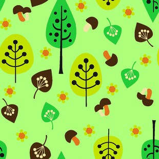 清新森林风树叶橡果图案