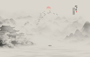水墨江南山水画背景墙