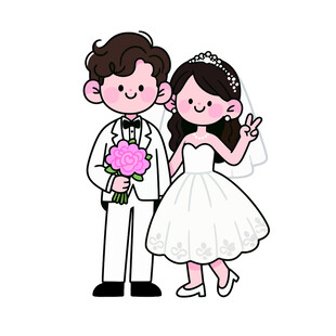 卡通风格新婚夫妇甜蜜形象