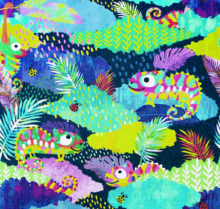 多彩海洋鱼群梦幻插画