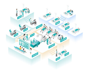 医院手术流程场景等距立体图