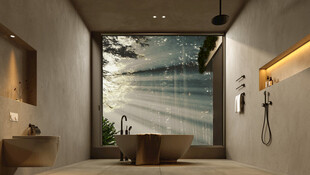 现代风浴室中的山水壁画