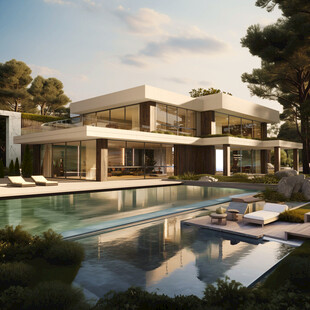 现代豪华别墅与泳池景观