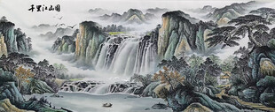 国画流水生财山水挂画