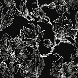 黑白玉兰花枝图案设计