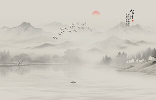 新中式国画山水背景墙壁画