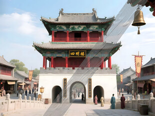 中式古建筑城楼景观