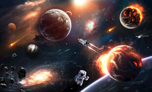 外太空太阳系宇宙星球火箭背景墙