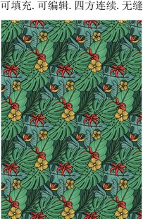 绿色植物图案  热带风情印花 