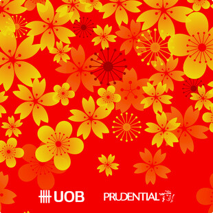 红色背景金色繁花图案