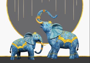 蓝金大象摆件 精致艺术风