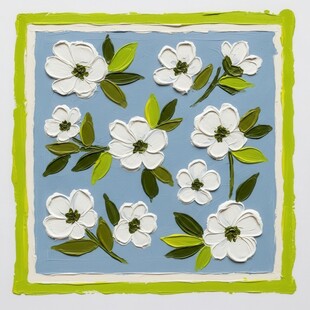 蓝底白花油画图案