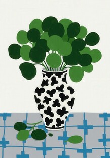 黑白花瓶中的绿植插画
