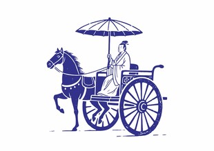 古代马车出行图传统拓印风格马 