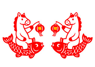 马鱼贺岁矢量剪纸风格马年图案