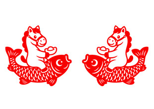 矢量剪纸风格马年图案