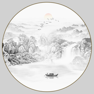 圆形意境水墨山水画