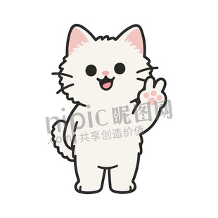 卡通可爱招手小猫剪刀手