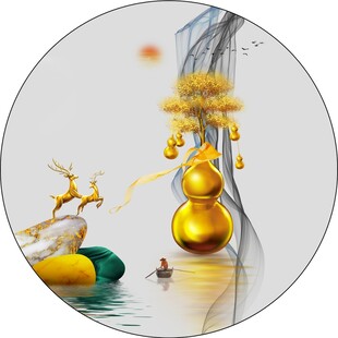 圆形五福临门画