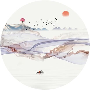 圆形意境山水画
