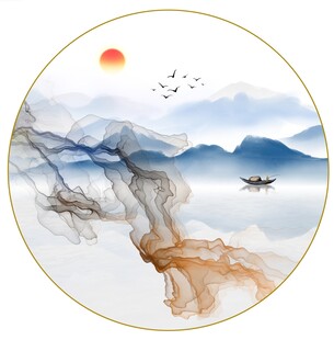 圆形意境山水画