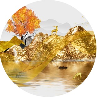 圆形金山麋鹿画