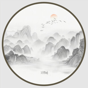 圆形水墨风景画