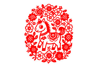 矢量剪纸风格马年图案