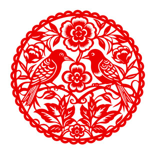 矢量喜鹊花卉剪纸