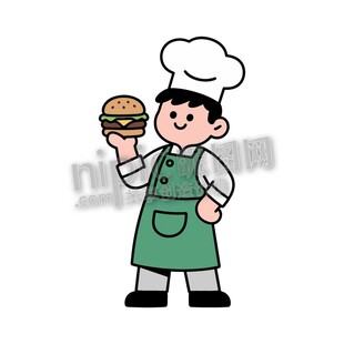卡通厨师手持汉堡