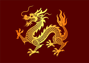 矢量四足夔龙金线纹剪纸