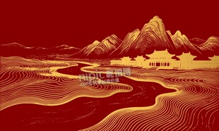 金色山河壮丽山水画