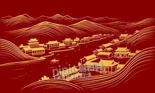 中式山水建筑风景背景