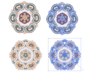 精美复古风圆形花纹图案澡井