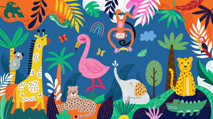 手绘森林卡通动物乐园儿童背景墙