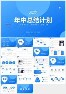 蓝色极简年中总结报告PPT模板