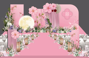 粉色桃花新中式浪漫婚礼