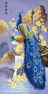 国画孔雀花开富贵背景