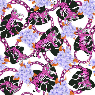 紫黑老虎链条花卉图案