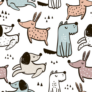 可爱小狗无缝图案设计