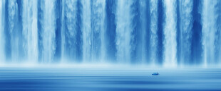 蓝色瀑布山水画背景画