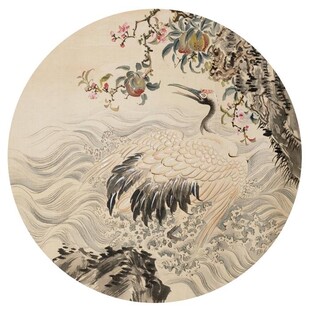 新中式圆形水墨山水装饰画