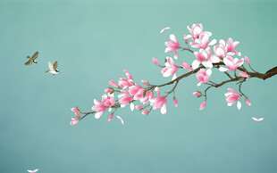 新中式工笔花鸟玉兰花背景