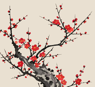 水墨红梅图