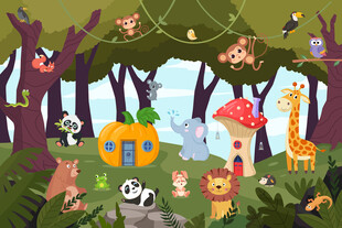 可爱动物乐园卡通森林儿童背景墙