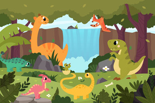 可爱恐龙世界卡通森林儿童背景墙