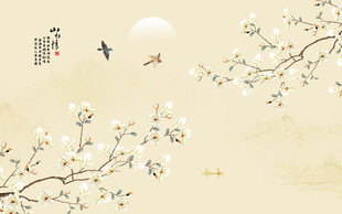 新中式工笔花鸟画背景墙