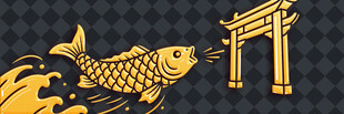 金色鲤鱼与日式鸟居