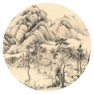 新中式水墨山水圆形装饰画